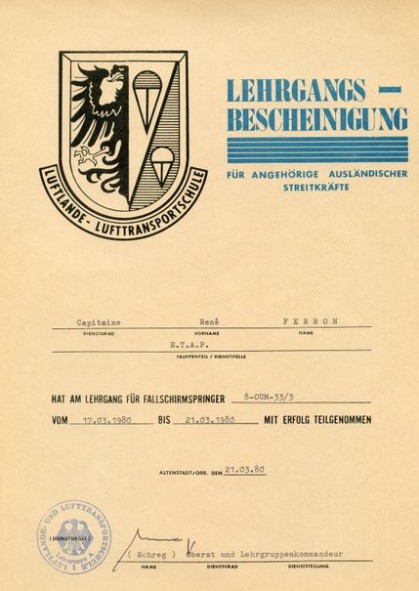 Brevets Allemands obtenus par le Capitaine R FERRON instructeur à l' ETAP