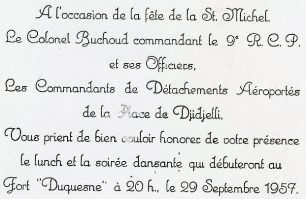 Au retour de l'opération : Célébration de la SAINT MICHEL La soirée fut très réussie et se termina à 7 heures du matin le 30 Septembre