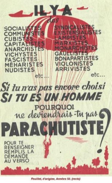 affiche de la même époque que le Mouchoir d'Instruction Parachutiste proposant une alternative toujours d' actualité 