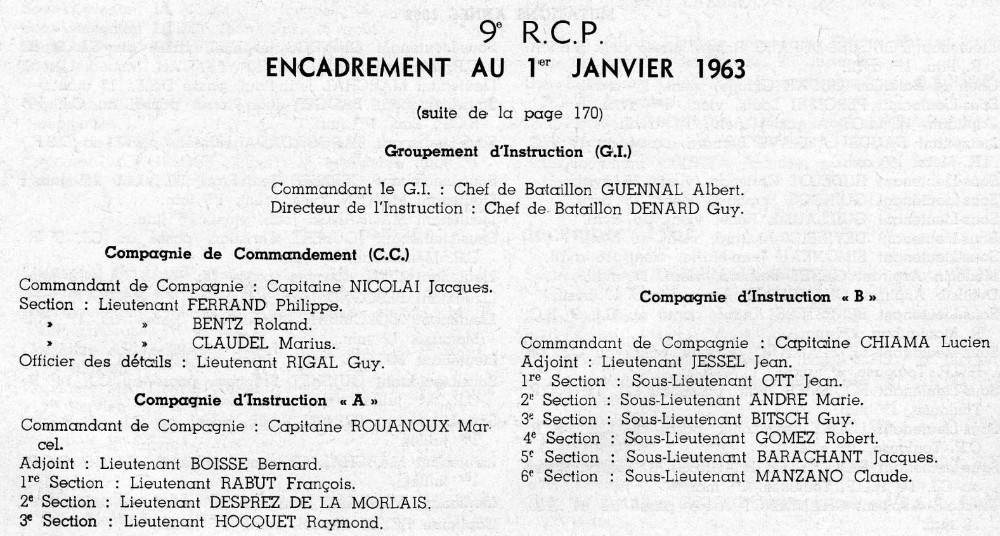   " Nous n' avons pas retrouvé de description des Fanions de ces divers Centres d' Instruction  Rien ne permet raisonnablement d'en imaginer la composition Cet ordre de bataille donne la composition du GI et l' appellation des unités à la fin de la Guerre d' ALGERIE . Il est certainement le reflet de ce qui à fonctionné pendant la durée  de cette guerre"