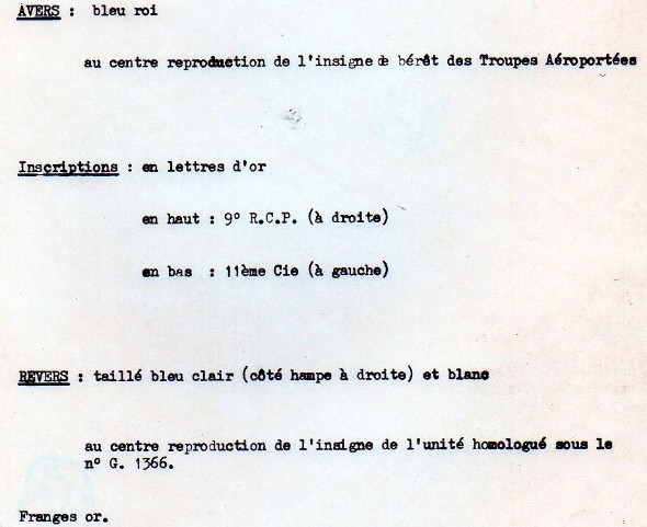 " Dossier d'homologation du Fanion de la 11° COMPAGNIE sous le numéro  G:19 87 "