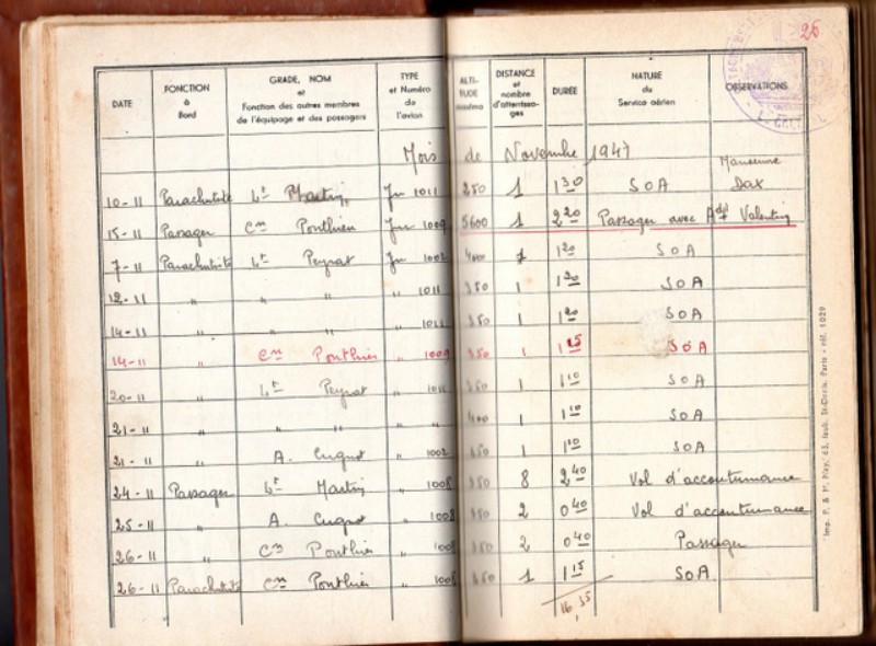  La popularité de l' Adjudant VALENTIN était telle que le 15 Janvier 1947 sa présence dans l' avion était précisée 
