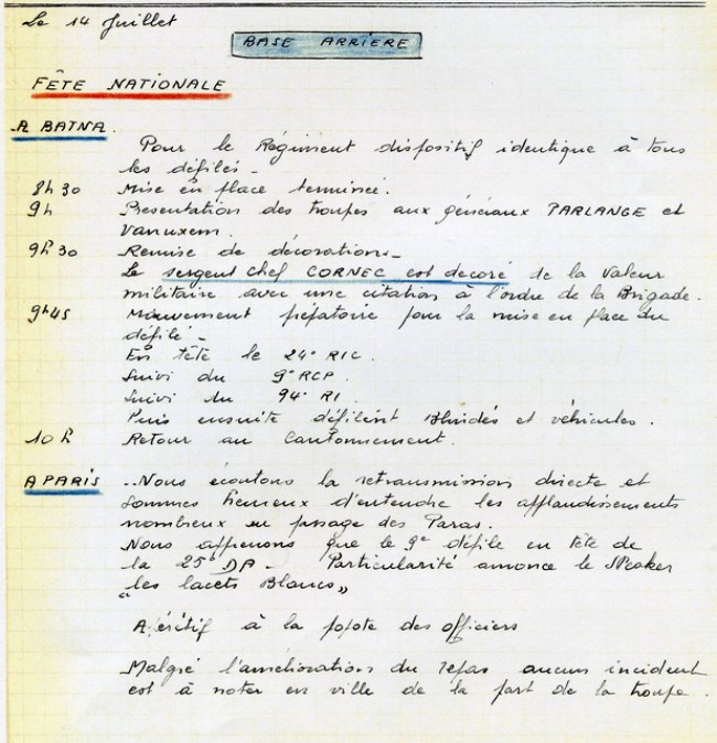  Relation de la Fète Nationale sur le Journal de Marche de la 4° Compagnie