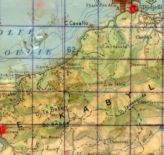  L'opération D 20 se déroule dans la région Djebel TABOR-Djebel TAMESQUIDA . L'ARBAOUN qui nous interesse ne figure pas sur la carte ,mais  constitue une subdivision administrative  du Djebel TABOR .