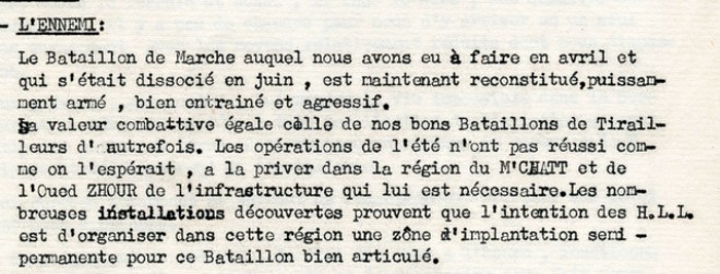 L’Etat Major du Secteur d' EL MILIA définit impartialement la qualité militaire de l’ennemi