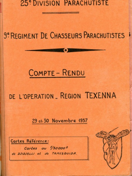 Les 29 et 30 Novembre se déroule l'opération de la REGION TEXENNA (carte ci desous) Placée sous les ordres du Lieutenant Colonel BUCHOUD elle a pour but de fouiller la région et d' exploiter des renseignements donnés par un homme récemment arrèté à CAVALLO 