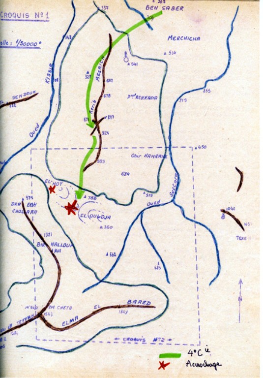  JAUNE et VERT doivent se mettre en place sur la ligne de crètes 924- 989  RERIB MEZRICH (centre du croquis)