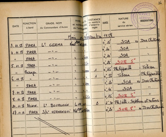 En prévision de son affectation à la SSV le Capitaine Roger PHILIPPON se remet à la chute libre qu'il avait abandonnée en 1951 lors de son départ en Extrème Orient (LAOS).Il fait 3 sauts à ouverture retardée de 5 et 8 secondes en novembre 1958