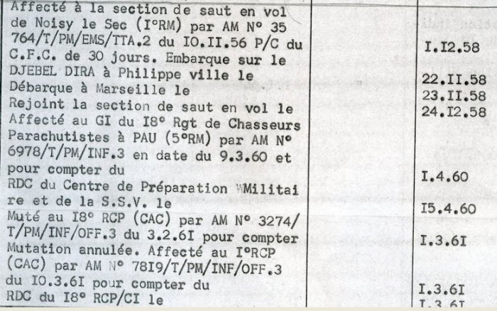 Extrait de l' Etat Signalètique des Services portant mutation à la SSV