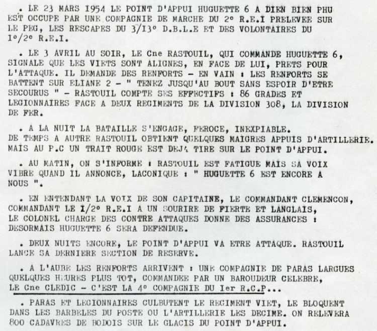 (Le II / 1°RCP numérotait ses compagnies de 1 à 4 par commodité .La numérotation administrative est une numérotation de 5 à 8 .Donc ainsi que déjà exposé la 4° Compagnie du I° Bataillon ne saurait en aucune façon prétendre à l' héritage de la 4° unité du II° Bataillon) »